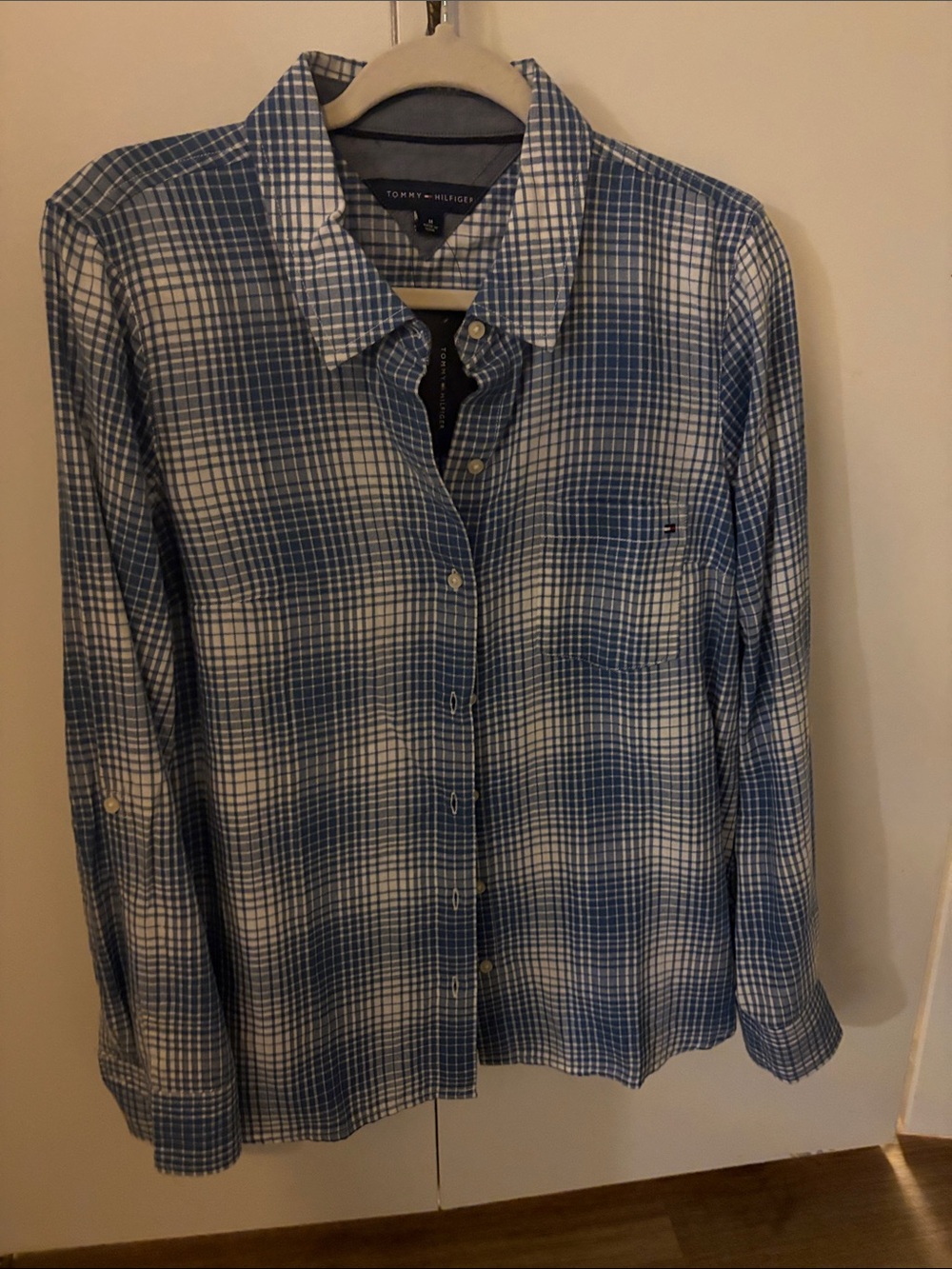 Tommy Hilfiger Blue and White Plaid Button-Down Shirt